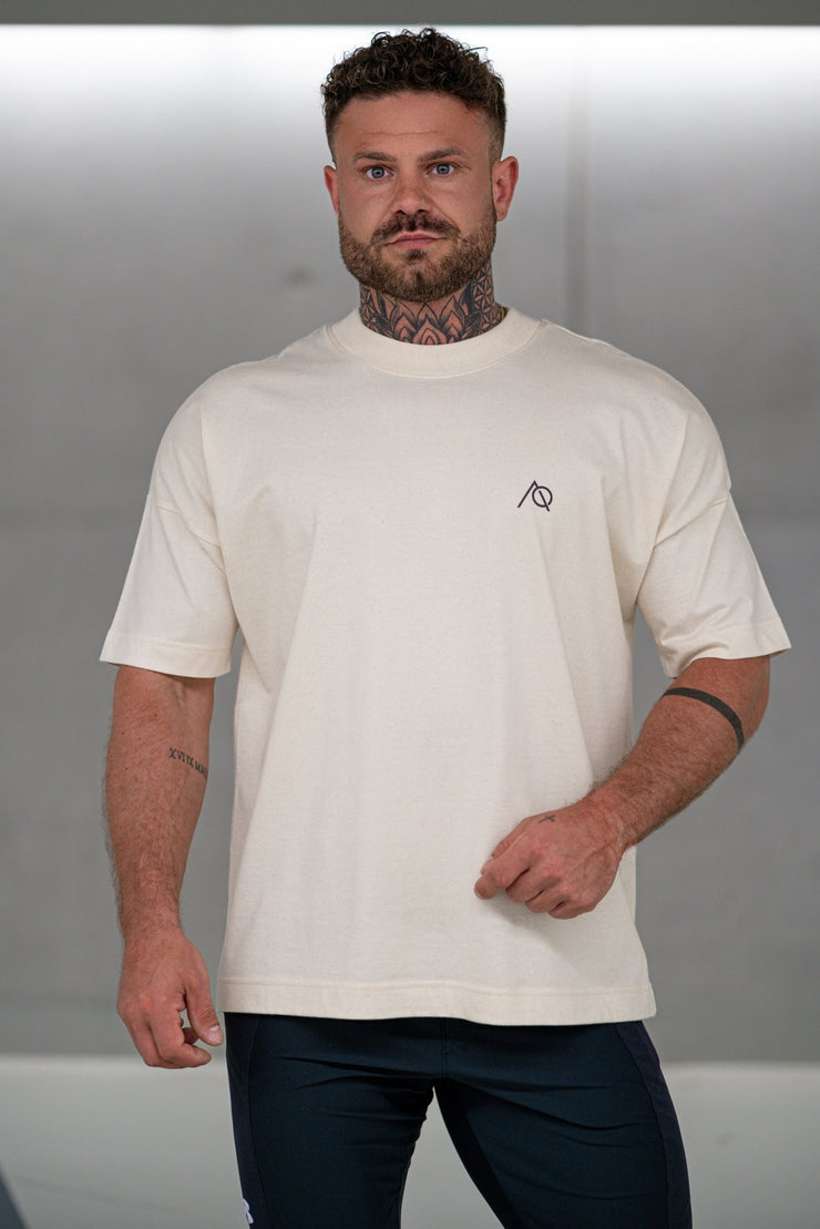 Beige Black Dumbbell Oversized Shirt "Pump Cover" - Averlo