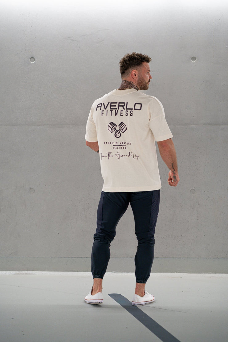Beige Black Dumbbell Oversized Shirt "Pump Cover" - Averlo