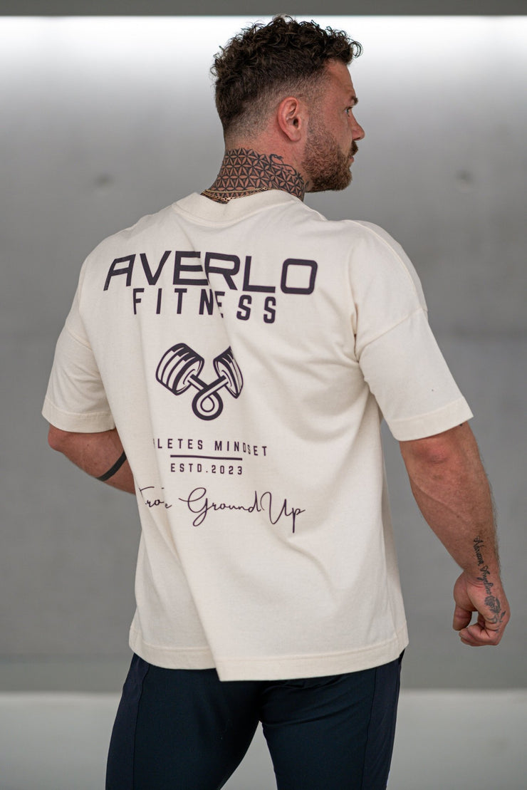 Beige Black Dumbbell Oversized Shirt "Pump Cover" - Averlo